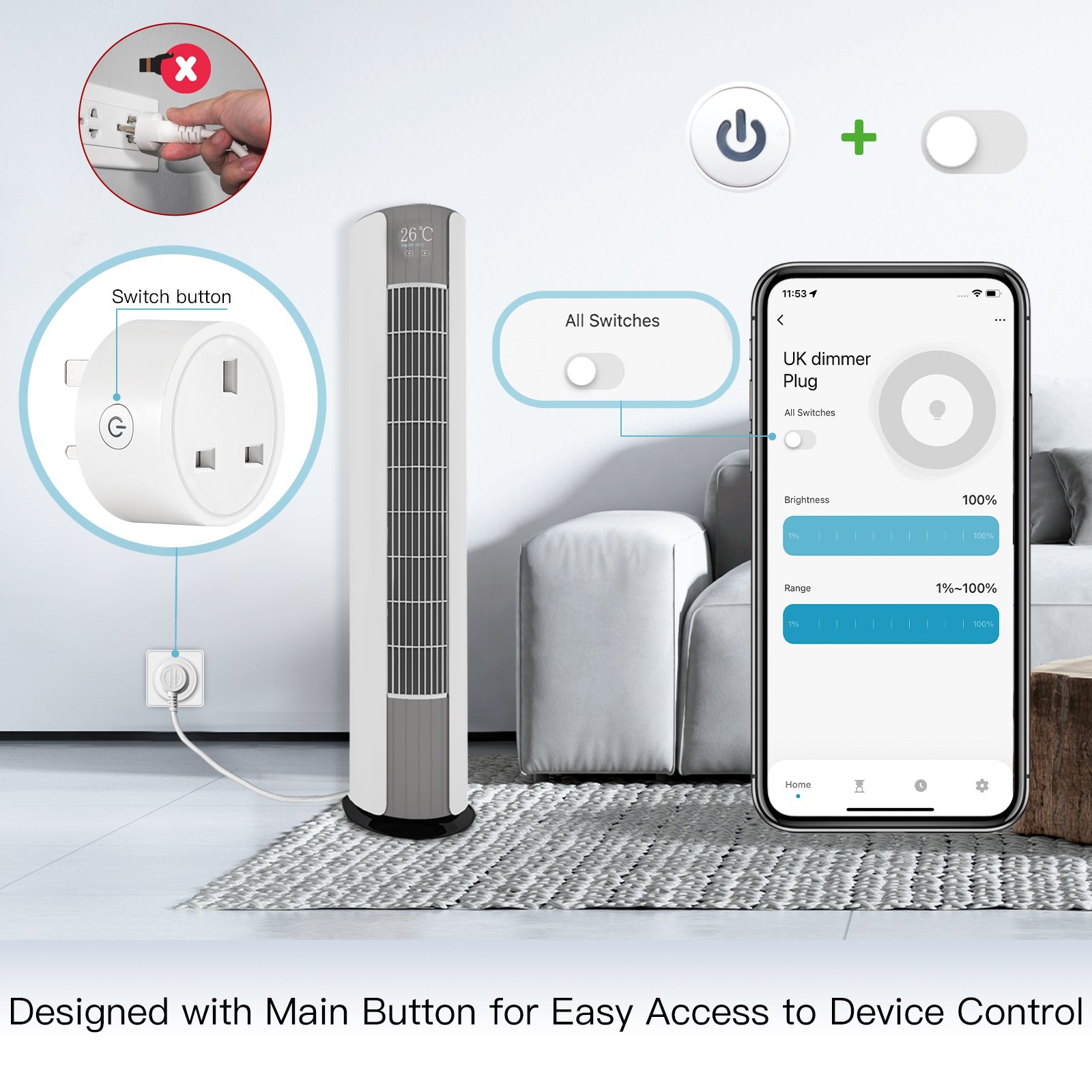 Tuya Smart Home WiFi Smart Power Dimmer Plug Brightness Adjust Timer Plug Tuya Smart Life App Compatible for Voice Control