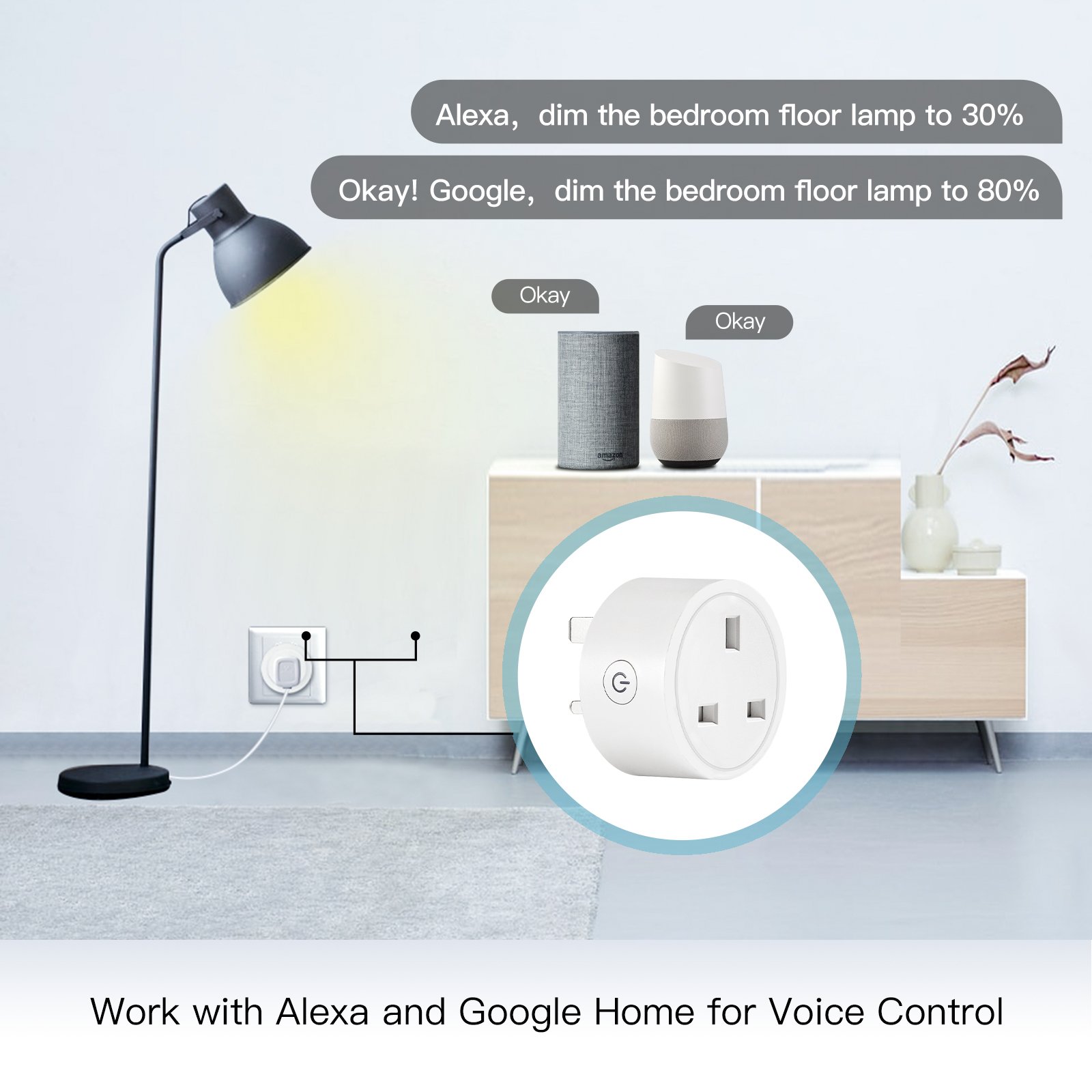 Tuya Smart Home WiFi Smart Power Dimmer Plug Brightness Adjust Timer Plug Tuya Smart Life App Compatible for Voice Control