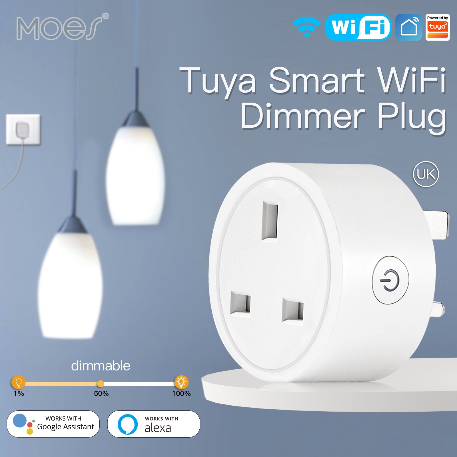 Tuya Smart Home WiFi Smart Power Dimmer Plug Brightness Adjust Timer Plug Tuya Smart Life App Compatible for Voice Control