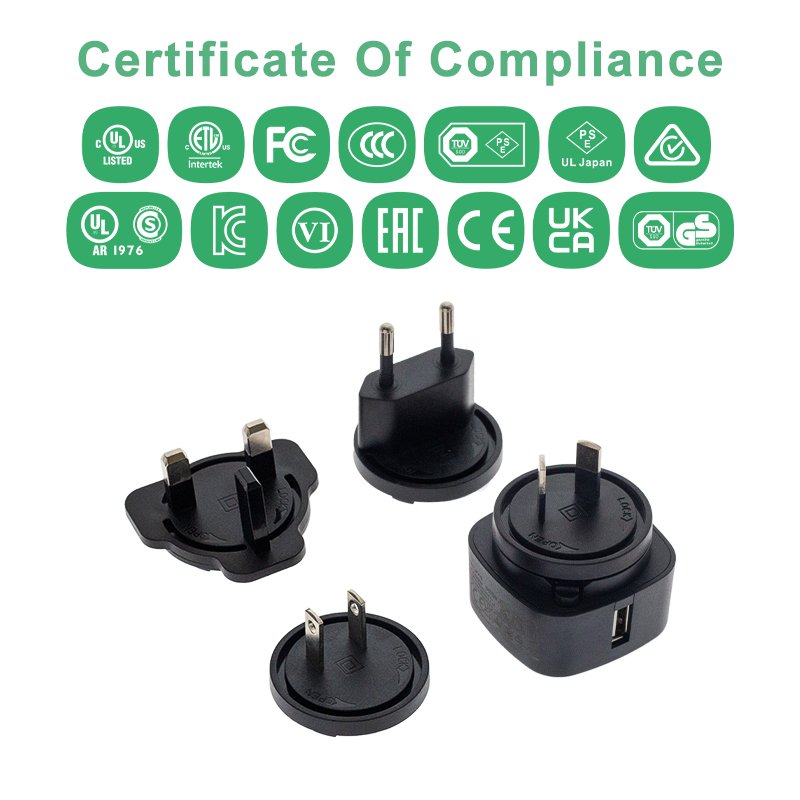 Interchangeable Plug USB-A Wall Charger for Cell Phone 5V 3a 5V1A 5V 2000mah 5v2.5a USB Charger 24v DC Adapter for LED Light