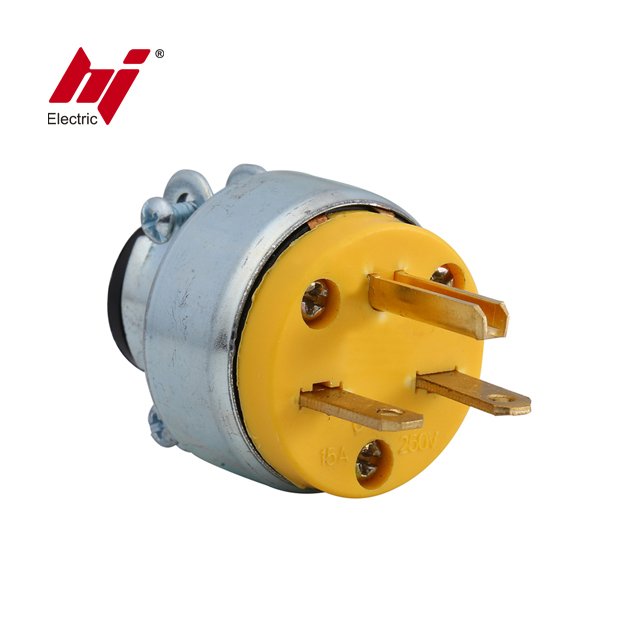 Straight Blade American Standard Armored Power Plug 15 Amp 250 Volt Grounding Plug