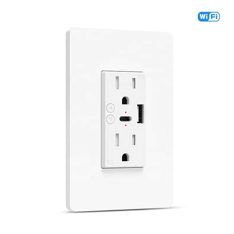 Milfra 2.4GHz WiFi in Wall Plug Socket 15A Smart USB Wall Outlet Socket Receptacle With Type-C Charger Remote Control On/Off