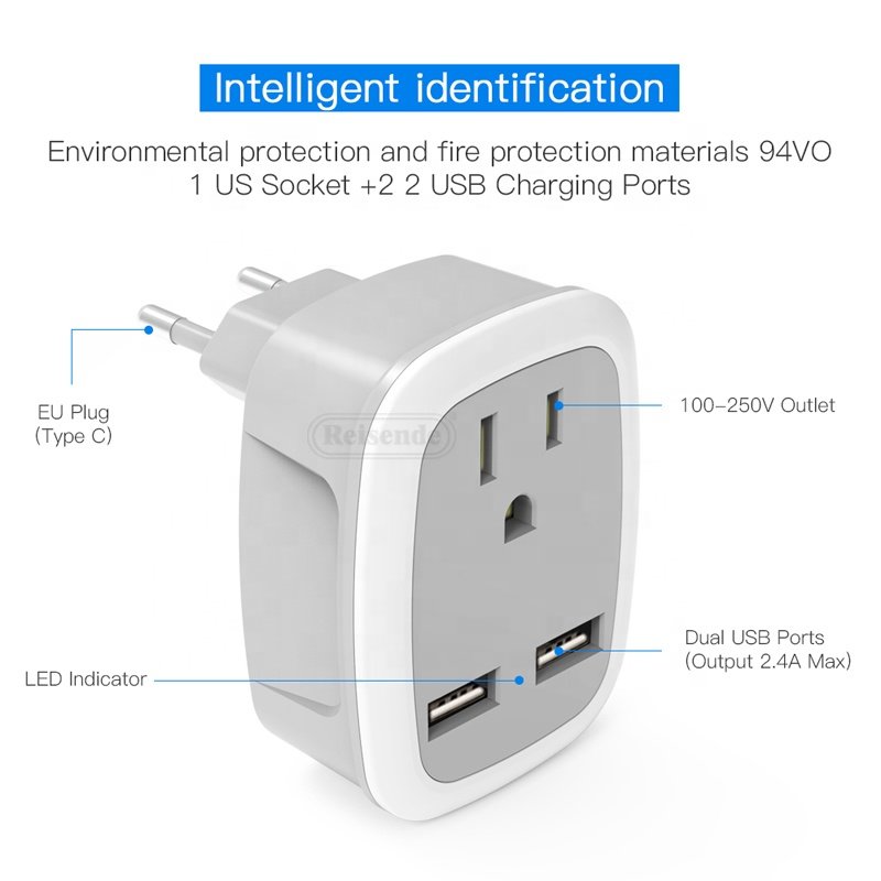 250V UK Sockets Travel Power Converter Plug Adapter 2USB EU Plug 13A Rated Current Single Outlet Safety Features Customized OEM