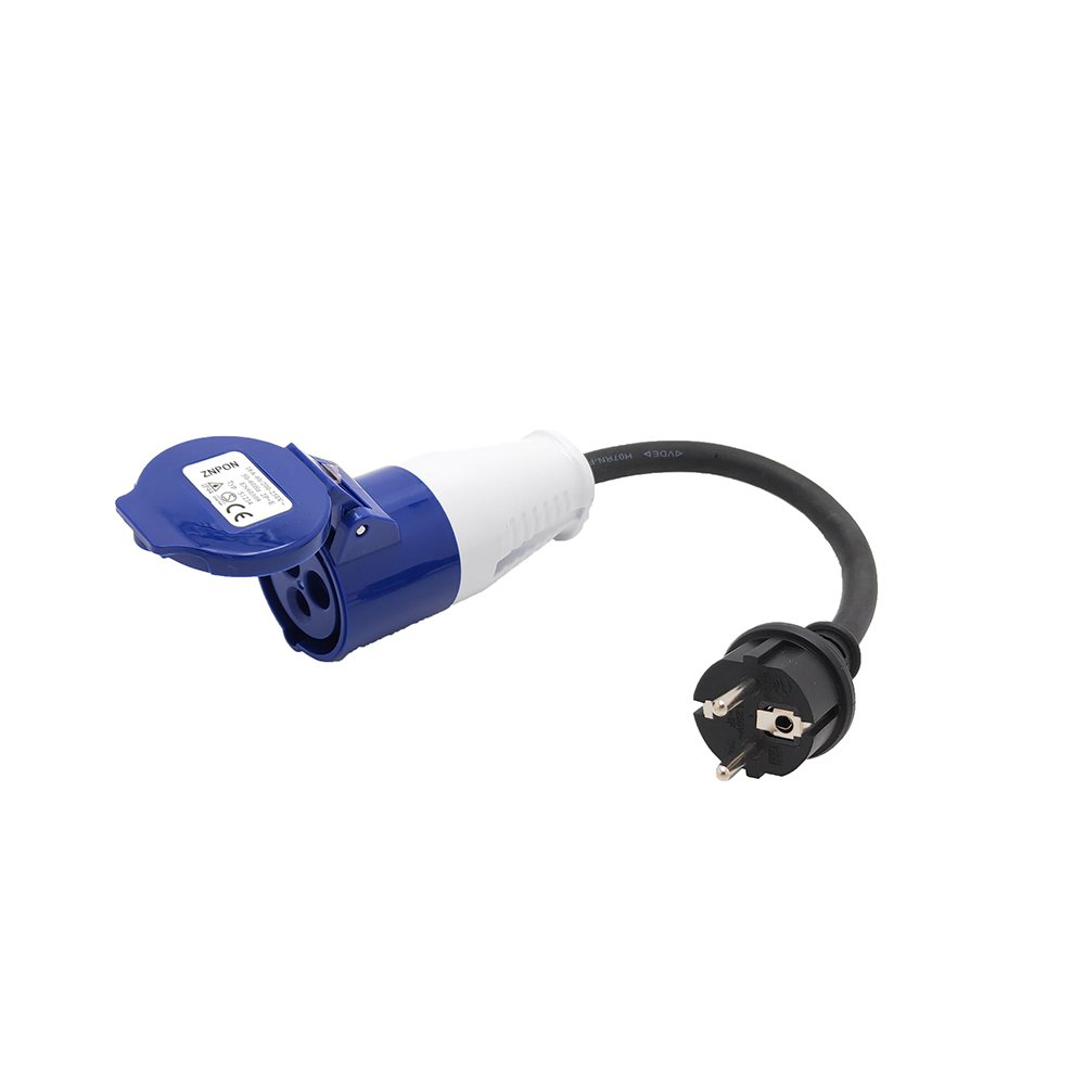ZNPON GX03F 16A 250V 0.35m CEE plug to French adaptor socket with lid