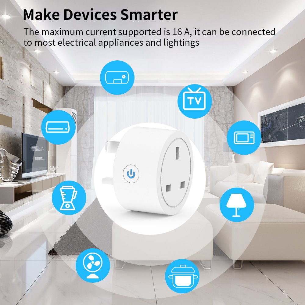 RSH UK Smart Plug Outlet Energy Monitoring Timer APP Voice Control Tuya Alexa Google Home WiFi Smart Power Socket