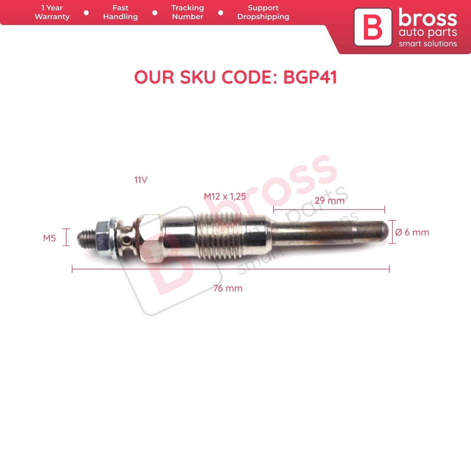 BGP41 1-Piece High Quality 657MJ Bross Auto Parts Diesel Engine Glow Plugs GX78 0100221141 Made in Turkey for Cars