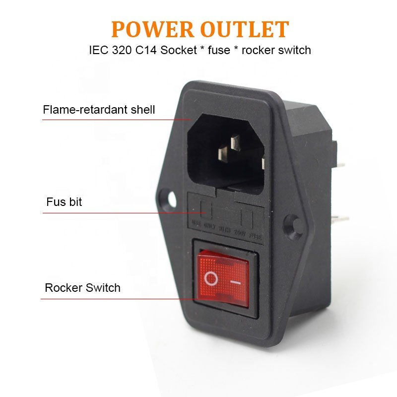 IEC 320 C14 3 Pin inlet connector plug power socket with 10A fuse holder socket male connector have screw