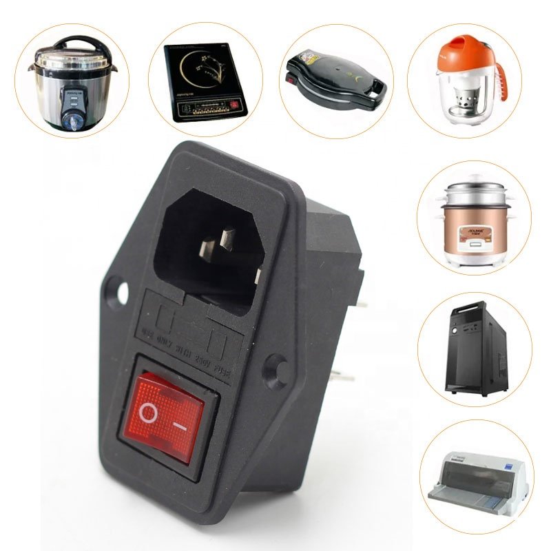 IEC 320 C14 3 Pin inlet connector plug power socket with 10A fuse holder socket male connector have screw