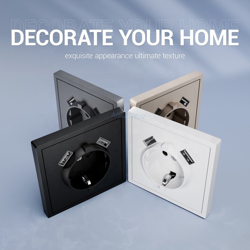 European USB 2 Port Charger Socket 220V Wall Germany Schuko Plug Socket With Double Type A USB Ports