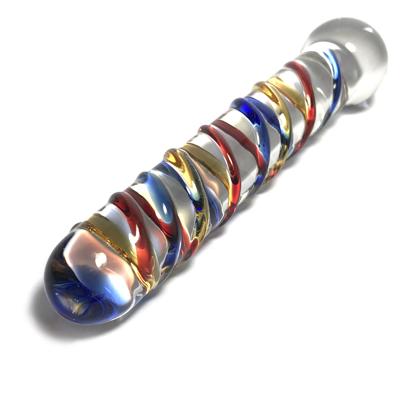 7'' Crystal Sex Toy Glass Yoni Wand Female Masturbator Blue Spiral Glass Dildo Penis Anal Butt Plug For Sexural Pleasure