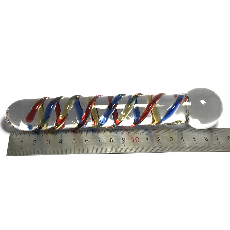 7'' Crystal Sex Toy Glass Yoni Wand Female Masturbator Blue Spiral Glass Dildo Penis Anal Butt Plug For Sexural Pleasure