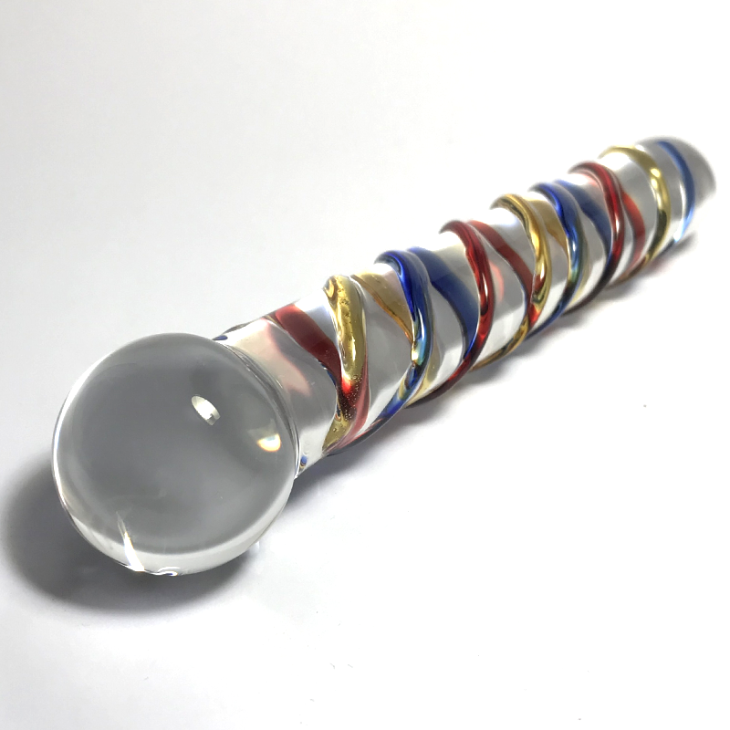 7'' Crystal Sex Toy Glass Yoni Wand Female Masturbator Blue Spiral Glass Dildo Penis Anal Butt Plug For Sexural Pleasure