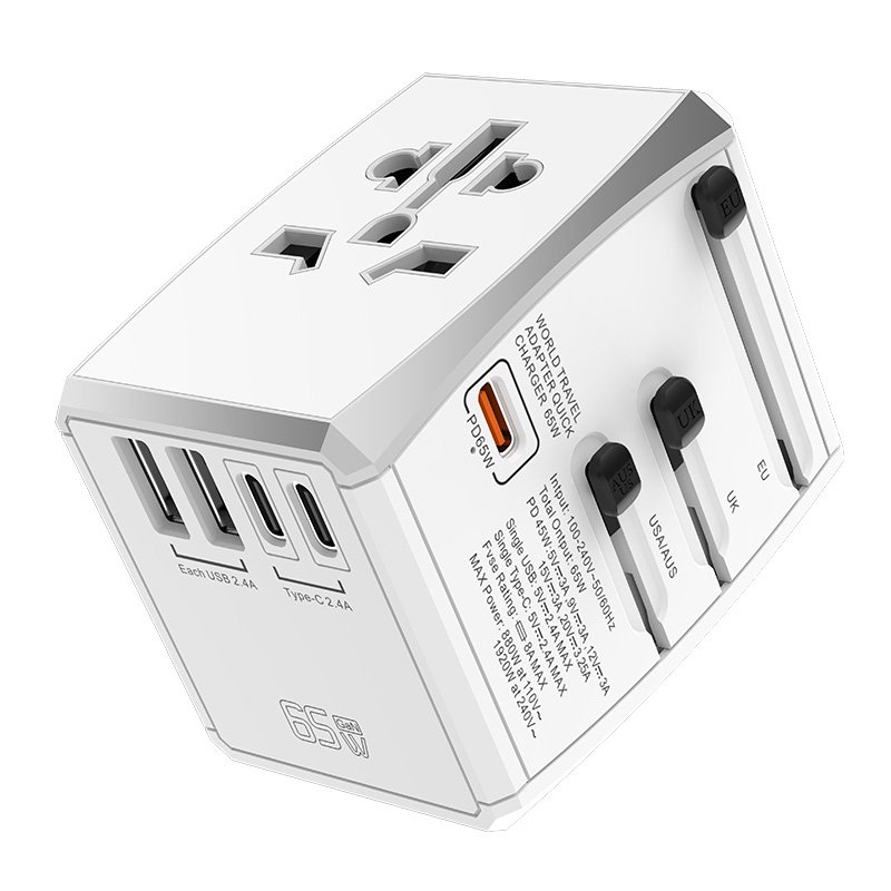 PD 65W Universal Travel Adapter International Plug Adapter Fast 2.4A 5-USB European Power Plug travel adaptor