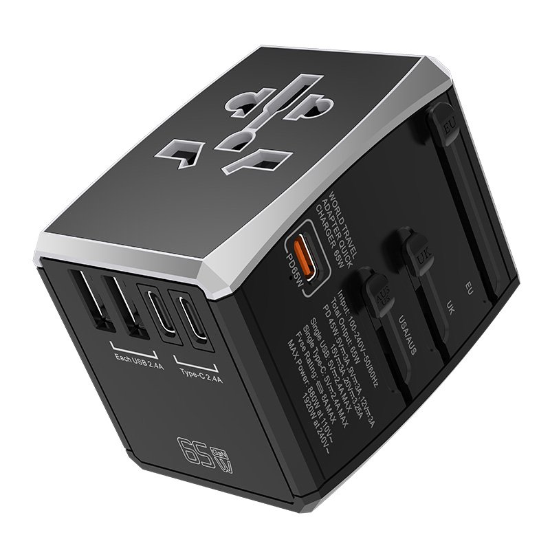 PD 65W Universal Travel Adapter International Plug Adapter Fast 2.4A 5-USB European Power Plug travel adaptor