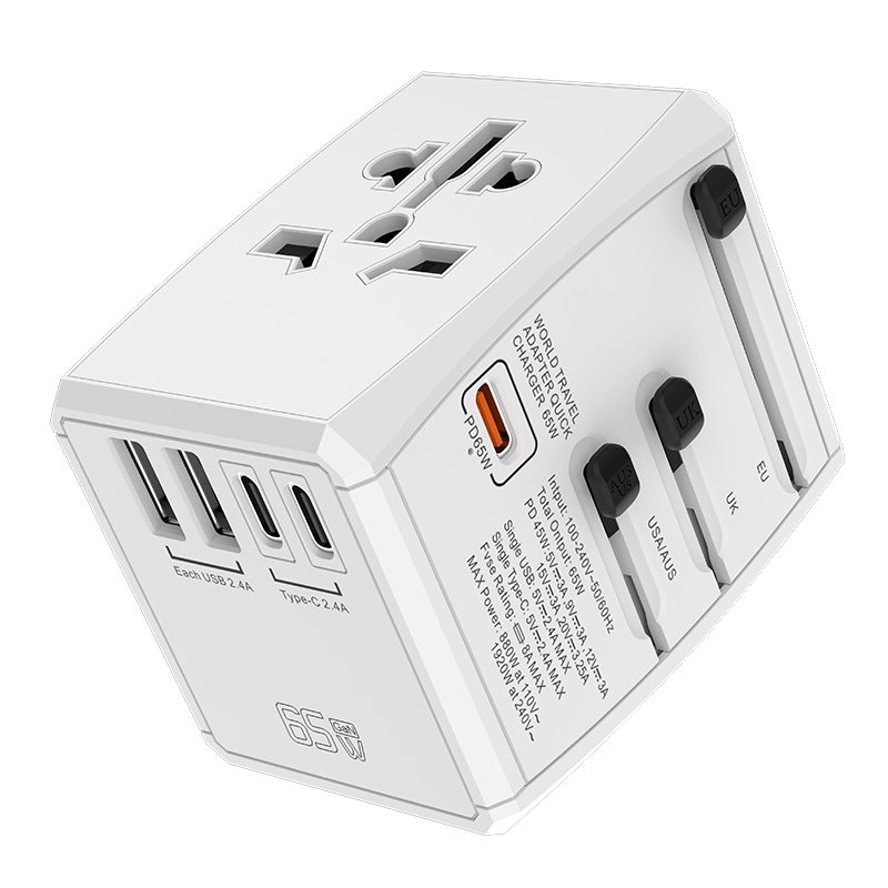 PD 65W Universal Travel Adapter International Plug Adapter Fast 2.4A 5-USB European Power Plug travel adaptor