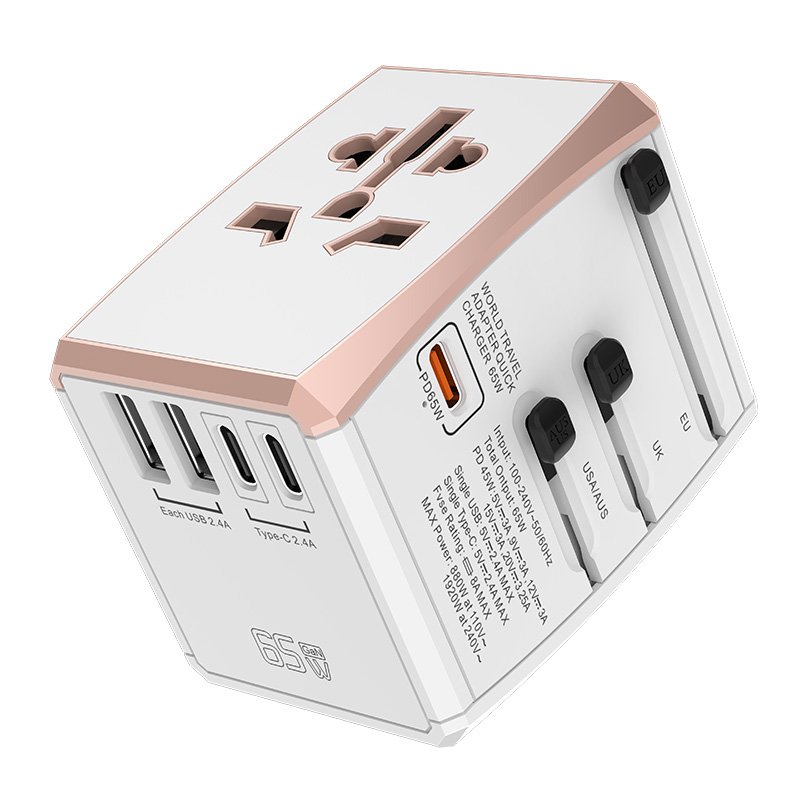 PD 65W Universal Travel Adapter International Plug Adapter Fast 2.4A 5-USB European Power Plug travel adaptor