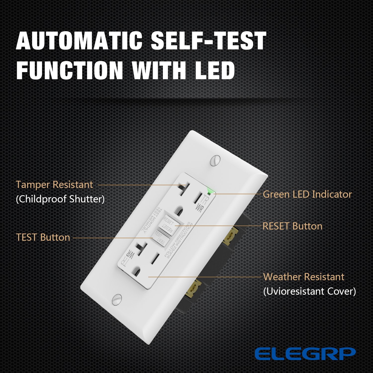 20A GFCI 120V TRWR Electric Grounding NEMA 5-20R UL Commercial Self-Test gfci Wall Socket with wall plate