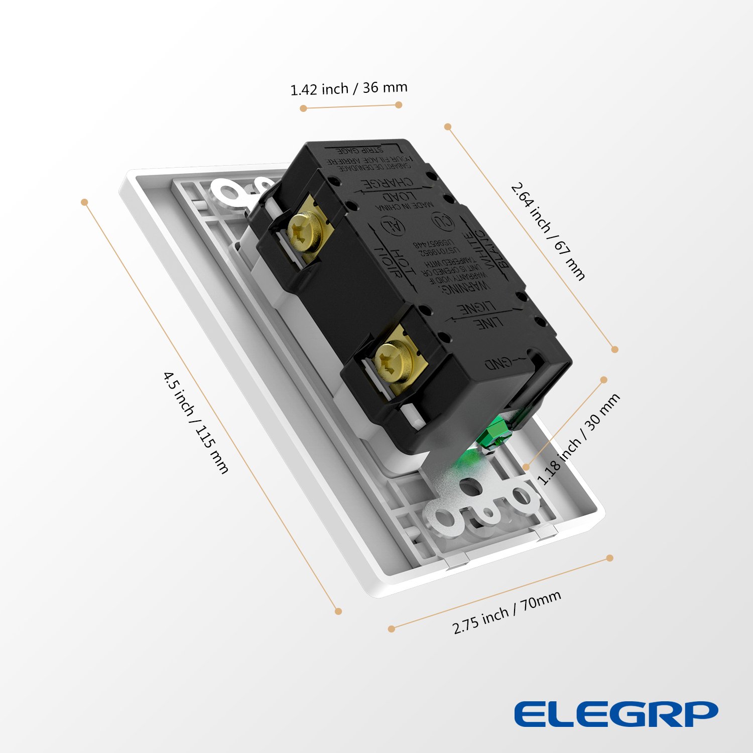 20A GFCI 120V TRWR Electric Grounding NEMA 5-20R UL Commercial Self-Test gfci Wall Socket with wall plate