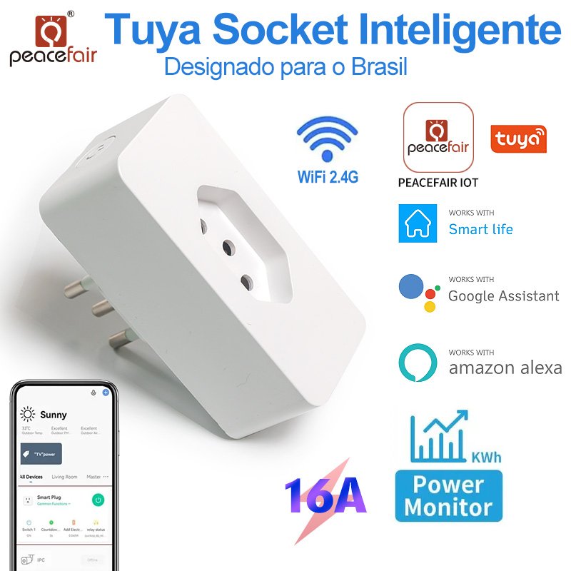 Factory Direct Tuya Smart Life APP Controlled Home Use Intelligent Socket Brazil Standard Smart Plug with WiFi Connectivity