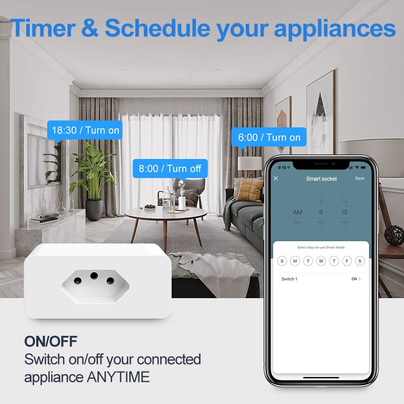 Factory Direct Tuya Smart Life APP Controlled Home Use Intelligent Socket Brazil Standard Smart Plug with WiFi Connectivity