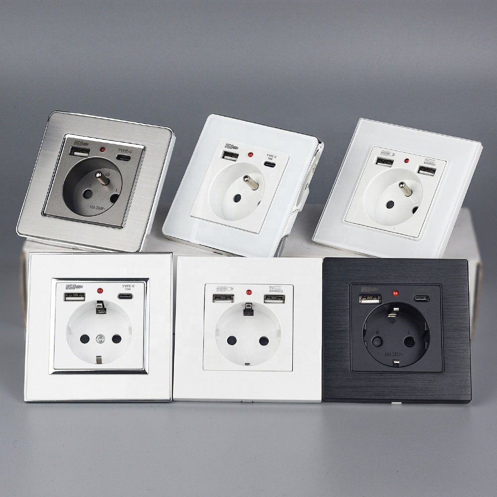 Socket with usb and type c eu power switch plug charger usb wall socket
