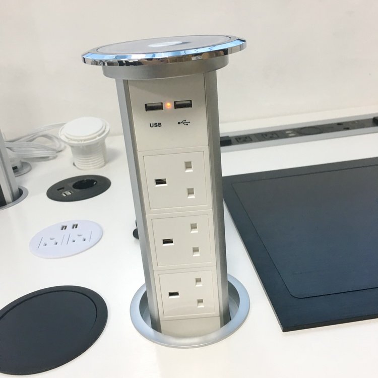 Intelligent Smart Electrical Desktop Pop Up Power Socket Outlet Motorized Outlet With 3 UK outlet Plug Charger For Kitchen