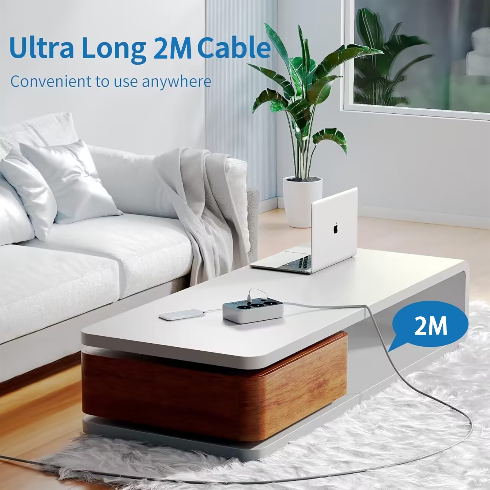 2M power outlet 3 plugs with 6USB port 5V3.4A PC fire retardant material USB charger suitable for home offices