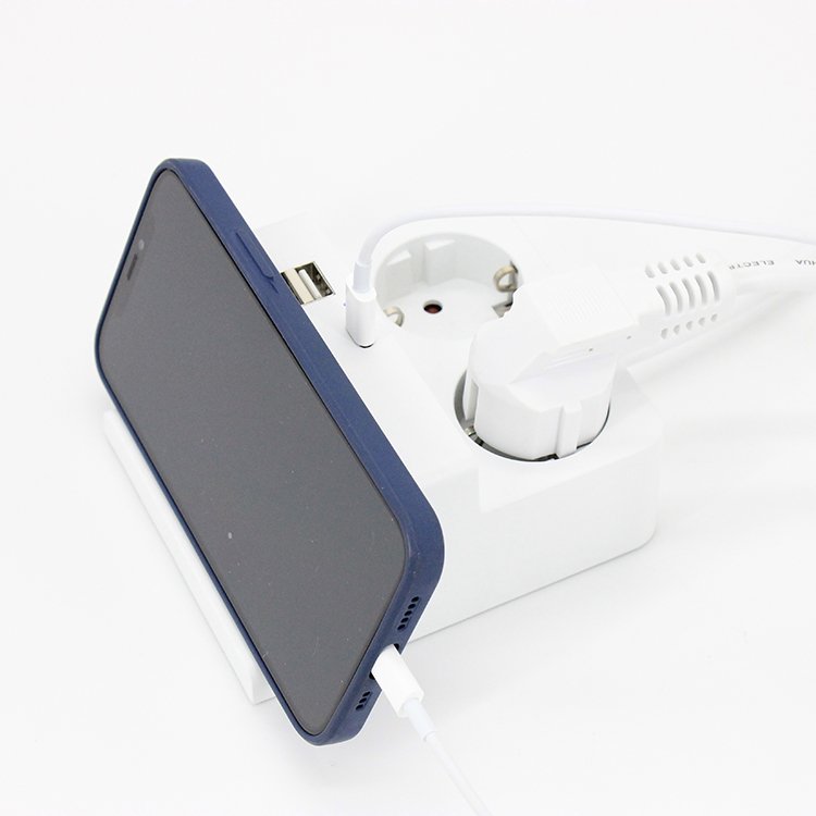 Desktop Phone Holder Universal Travel Dual USB Charger Extension Plug Socket With Cable