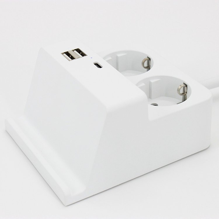 Desktop Phone Holder Universal Travel Dual USB Charger Extension Plug Socket With Cable
