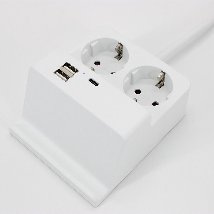 Desktop Phone Holder Universal Travel Dual USB Charger Extension Plug Socket With Cable