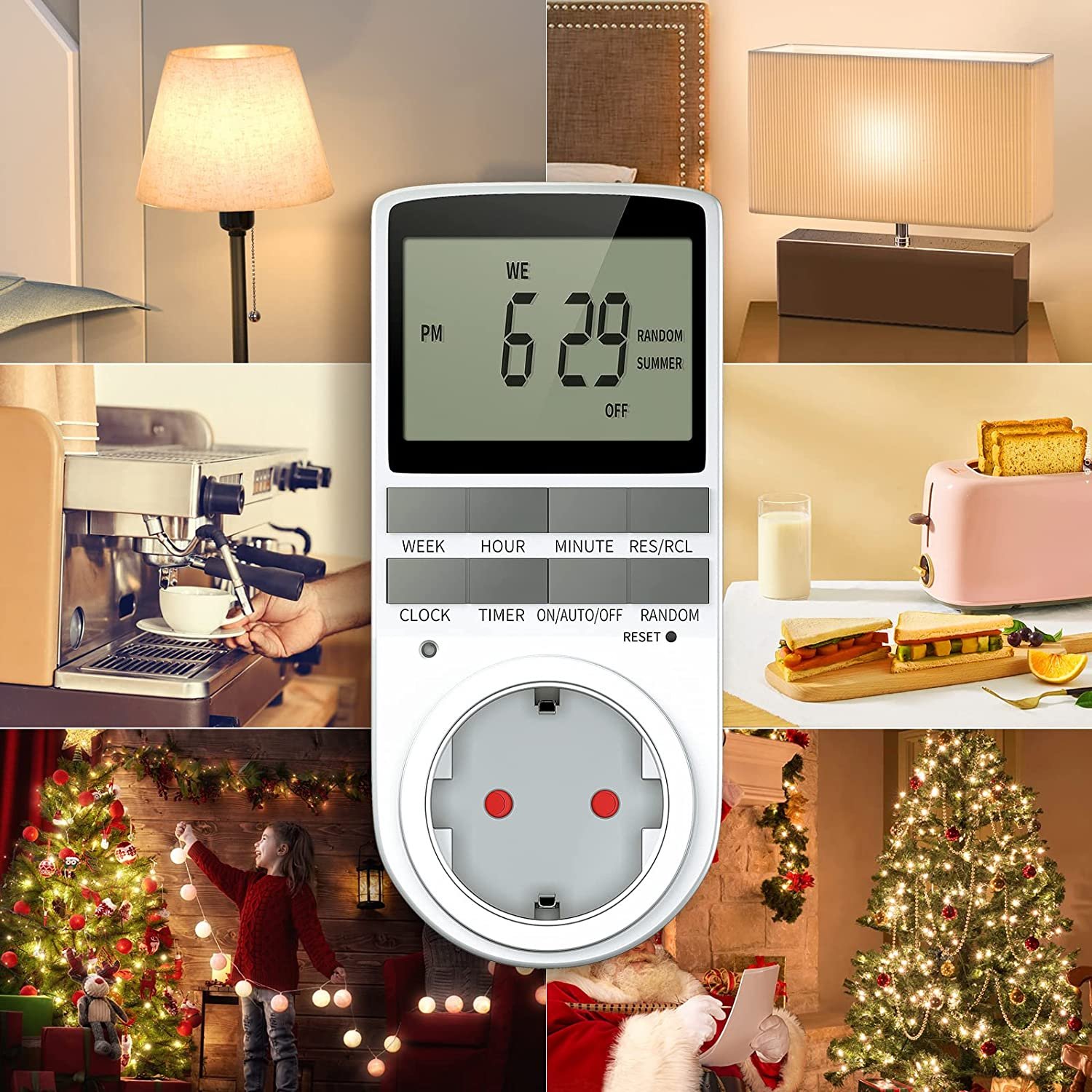 230V LCD Display Digital Timer Switch Electrical Outlet Countdown EU US UK AU Plug Socket with reset and anti-theft random mode