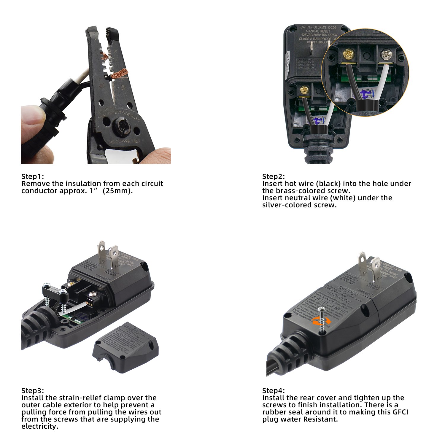 Portable Auto Reset 2 Pin Self-Test Waterproof Heavy Duty Outdoor 120V UL &cUL Electrical 15 Amp gfci plugs
