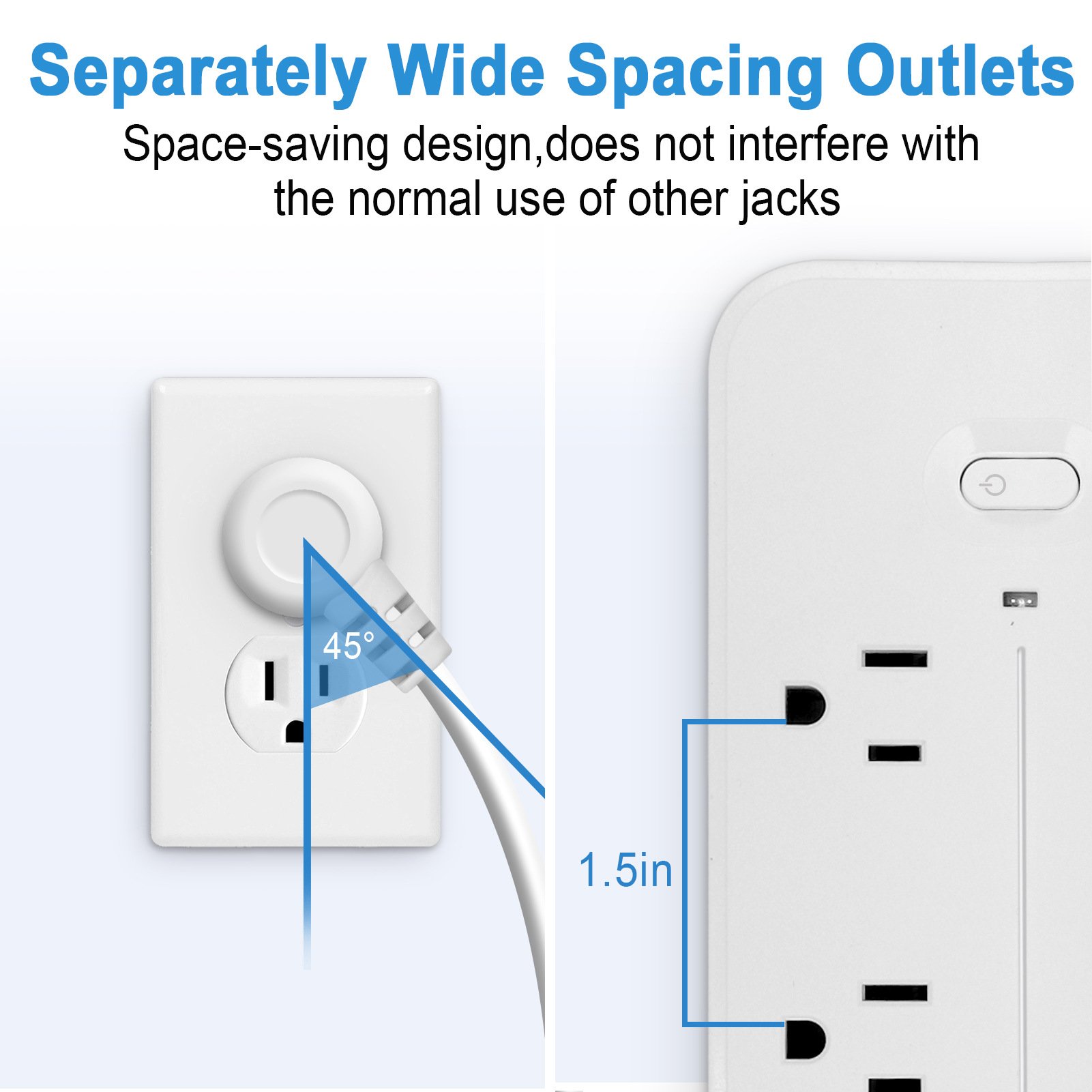 US Extension Power Strip Surge Protector Wall Mount 6 AC Outlets 4 USB Ports Power Cord Hotel Office Home Use Supports UK EU