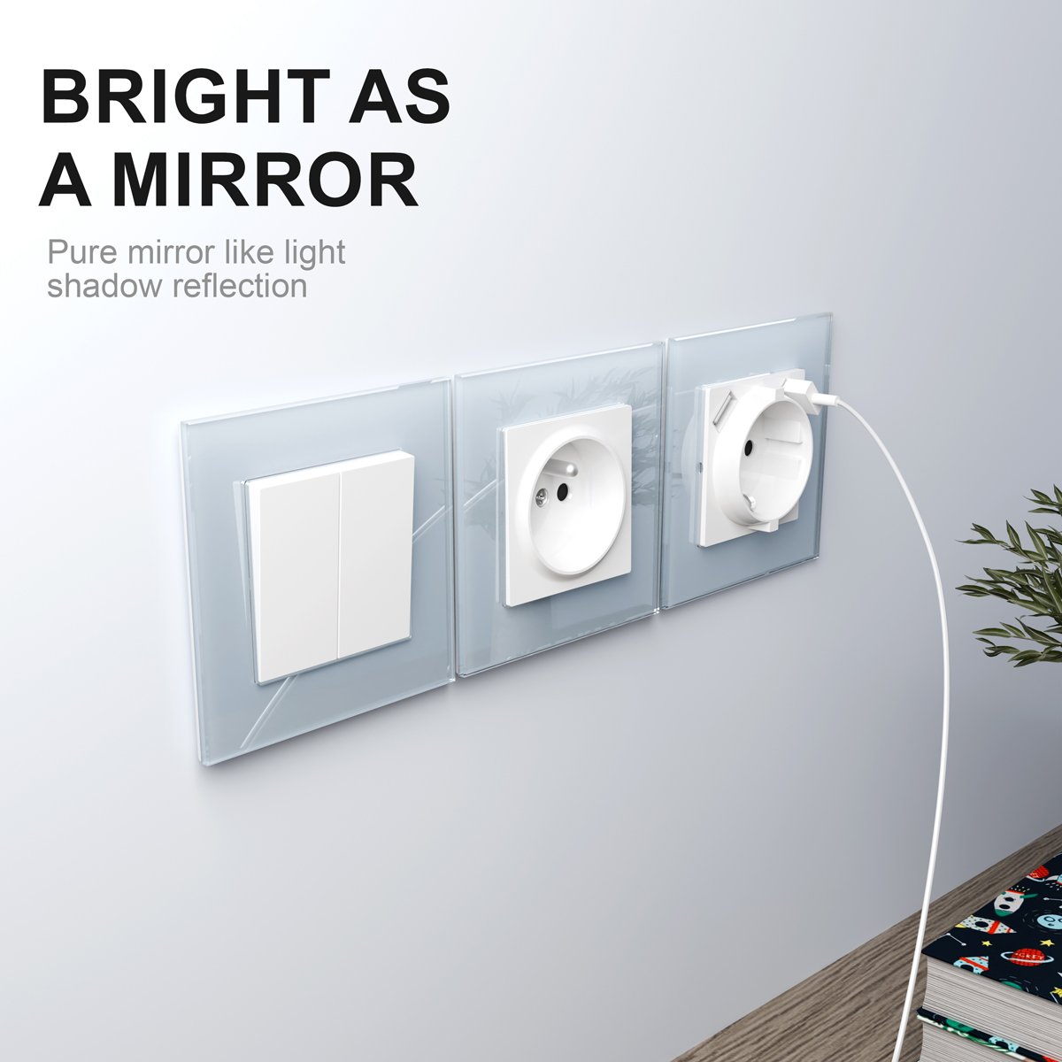 Factory Outlet High Standard Electrical Plugs And Sockets Electric Power Socket With Colorful Glass Panel