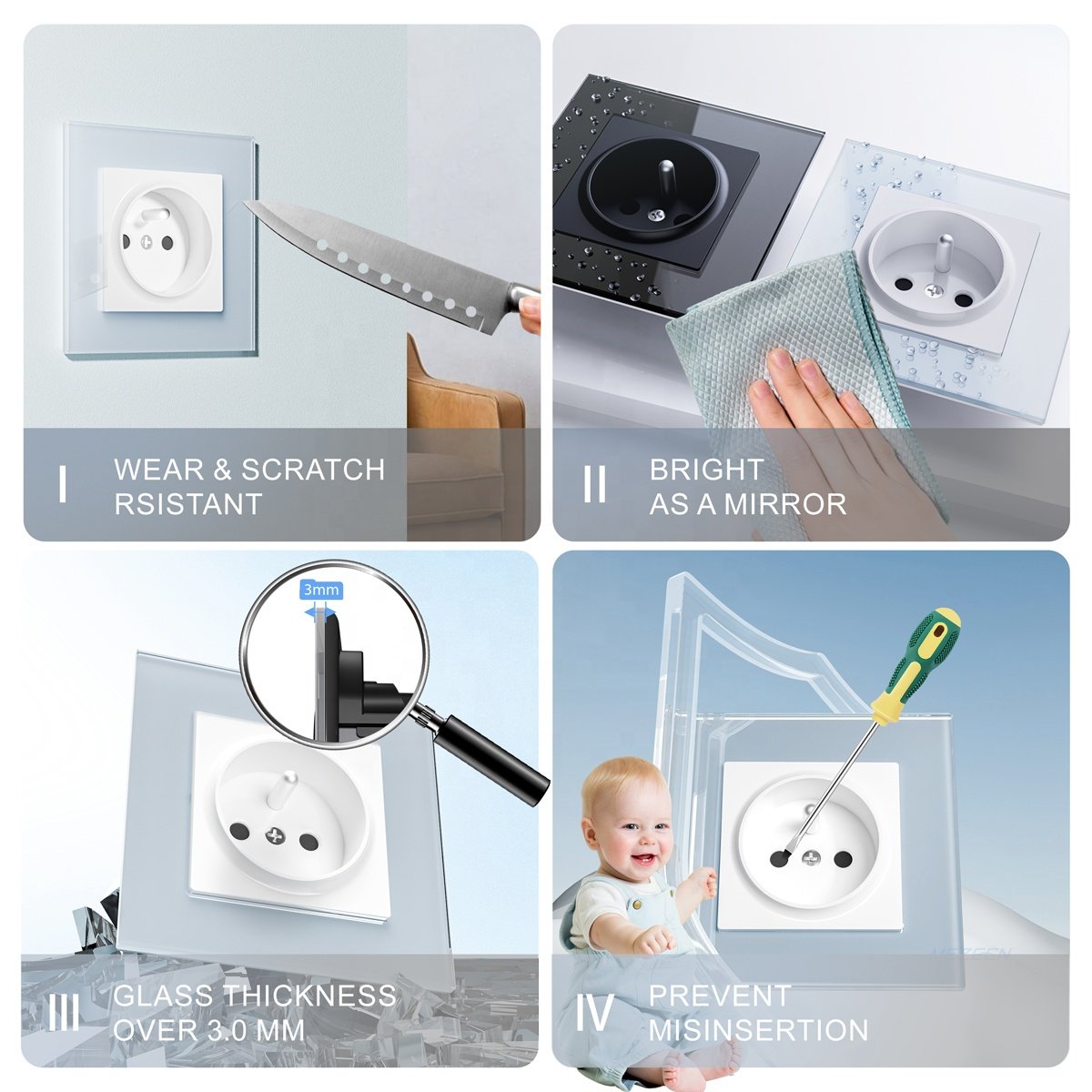 Factory Outlet High Standard Electrical Plugs And Sockets Electric Power Socket With Colorful Glass Panel