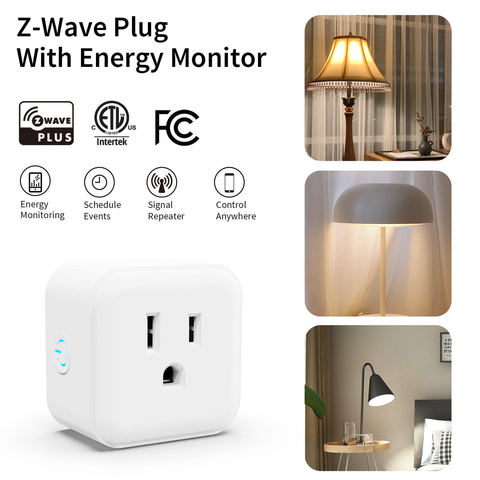 Zwave US Type Indoor Portable Mini Size Plug 1 Channel Power Meter Schedule Events Phone Control Anywhere Mini Smart Plug