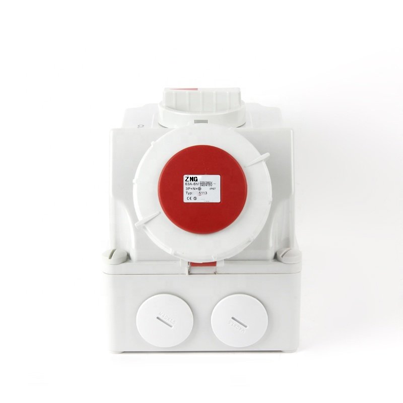 ZNG-5113 IP67 Waterproof 5 Pin 63A Industrial Mechanical Switched Interlock Socket Receptacle