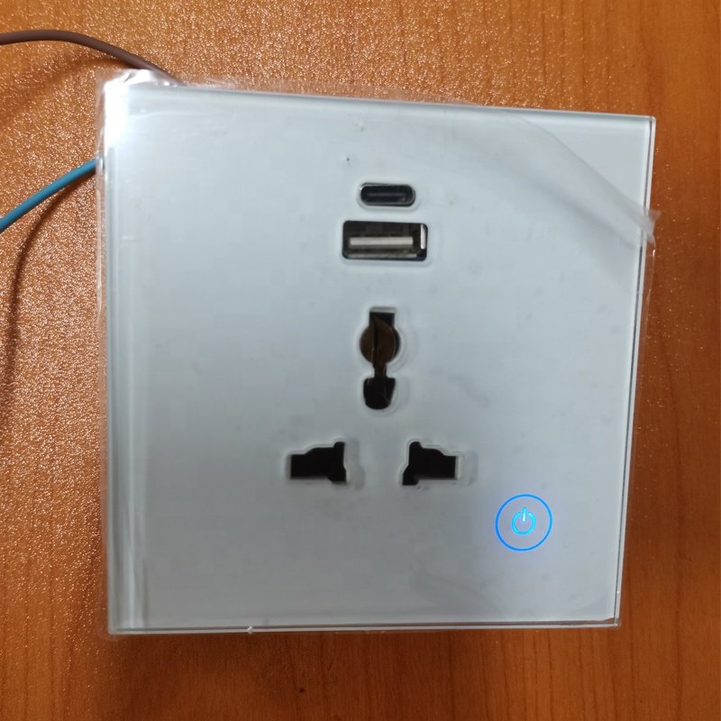 EU UK 86mm Universal Standard Single Wall Outlet Tuya Electrical Plug with USB Type-C 13A Smart WiFi Wall Socket