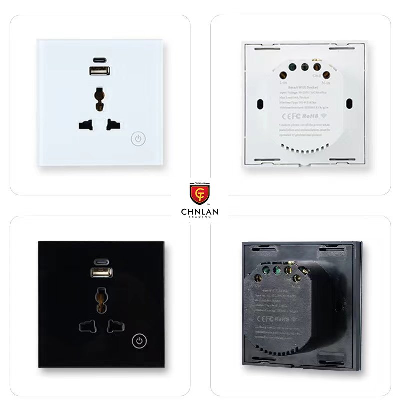 EU UK 86mm Universal Standard Single Wall Outlet Tuya Electrical Plug with USB Type-C 13A Smart WiFi Wall Socket