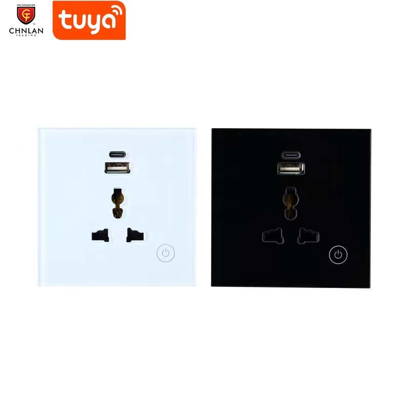 EU UK 86mm Universal Standard Single Wall Outlet Tuya Electrical Plug with USB Type-C 13A Smart WiFi Wall Socket