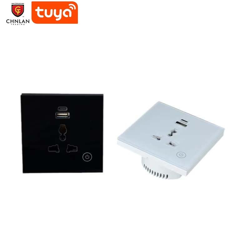 EU UK 86mm Universal Standard Single Wall Outlet Tuya Electrical Plug with USB Type-C 13A Smart WiFi Wall Socket
