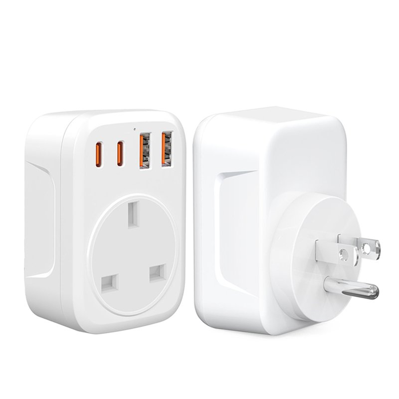 UK to European Plug Adapter with 4 USB Ports, Grounded European Travel Adapter with 2 USB 2 Type C Plug Adaptor UK to EU