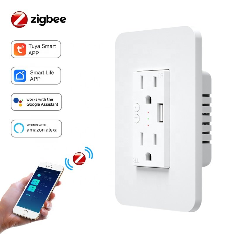 US Zigbee smart universal Remote Control Electric Wall socket smart Wall Socket tuya smart plug socket with usb charger port