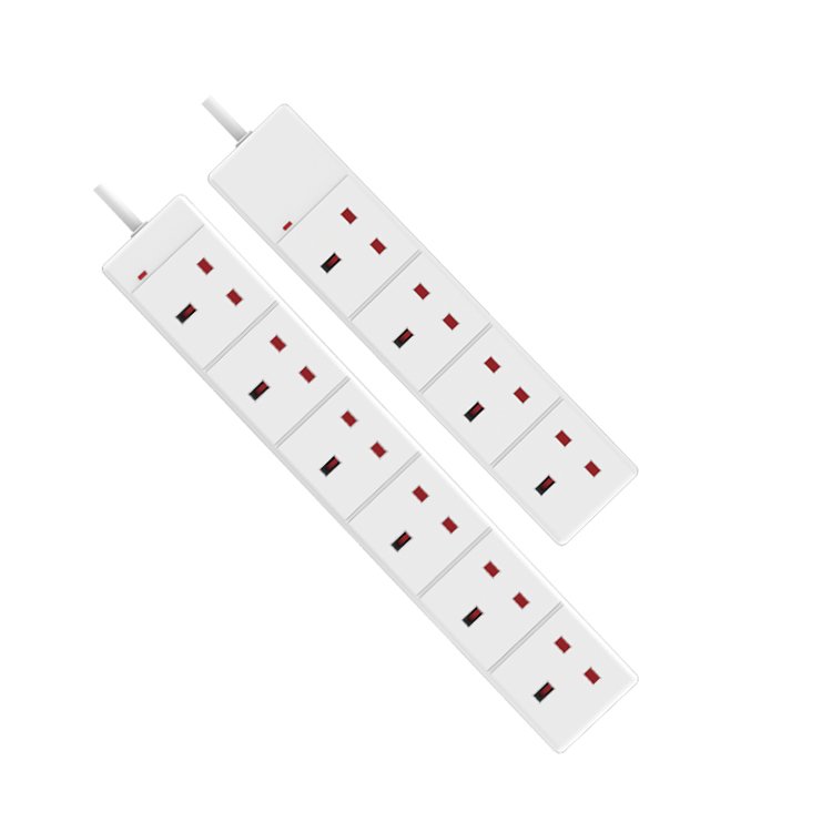 World Techno 4 Gang Way Extension Lead UK Pin Plug and Cable - Multi Socket Mains Strip (White 3 Metre Cable)