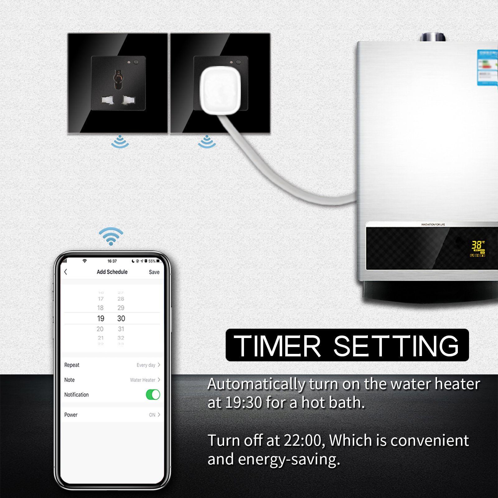 Bingoelec Tuya wifi control Smart Glass Panel Universal Wall Socket plug With LED Indicator and power monitor