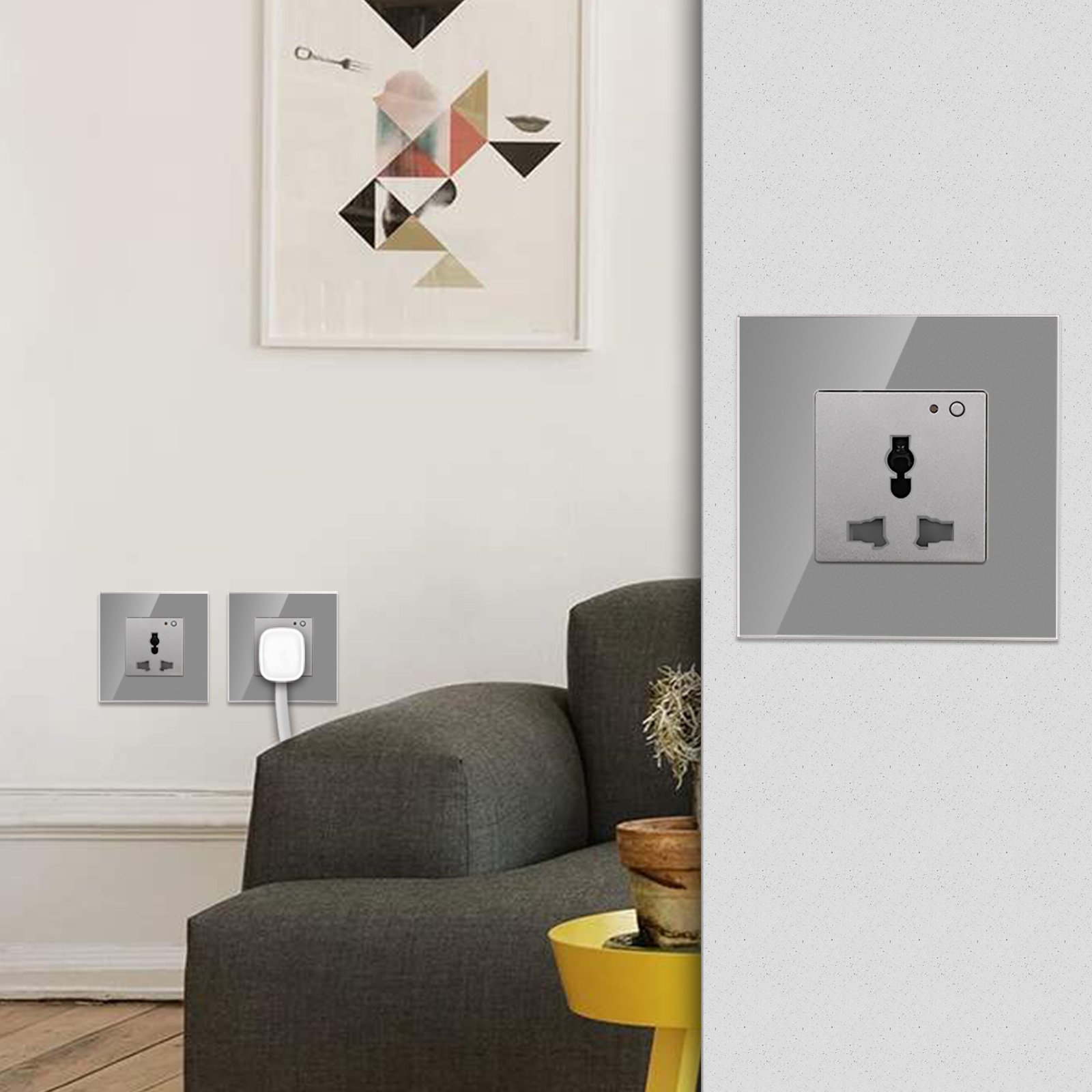 Bingoelec Tuya wifi control Smart Glass Panel Universal Wall Socket plug With LED Indicator and power monitor