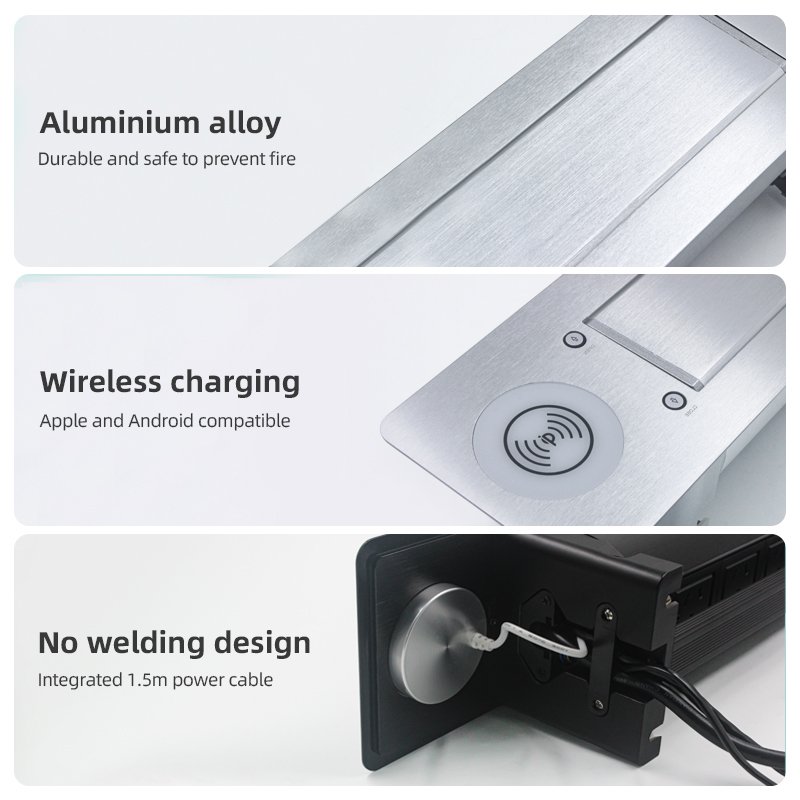 Motorized Rotating Multimedia Tabletop Desktop Power Socket Hidden Plug Recessed Table Power Outlet For Furniture Tables