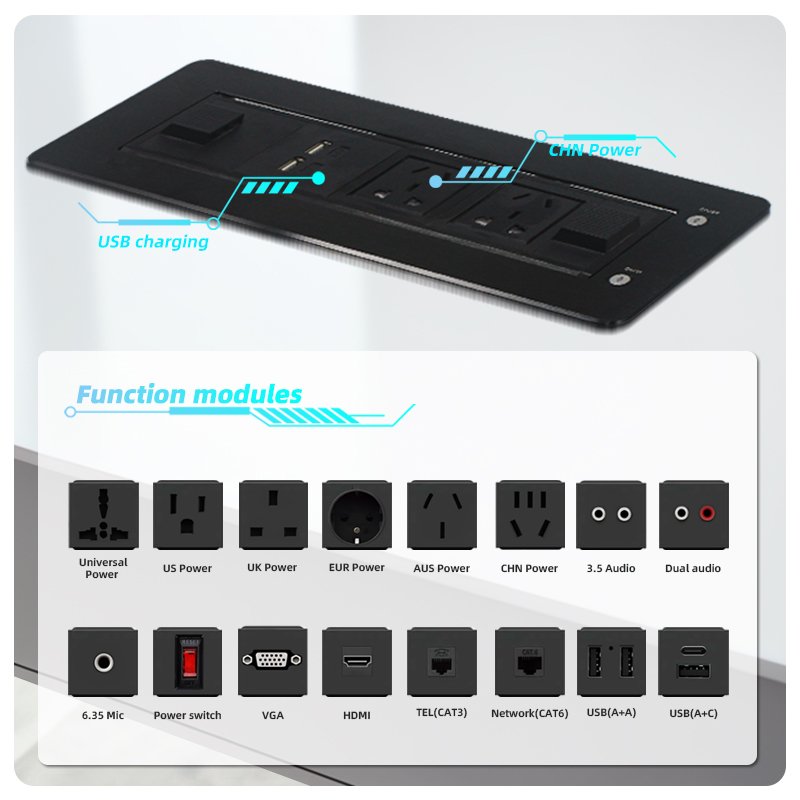 Motorized Rotating Multimedia Tabletop Desktop Power Socket Hidden Plug Recessed Table Power Outlet For Furniture Tables