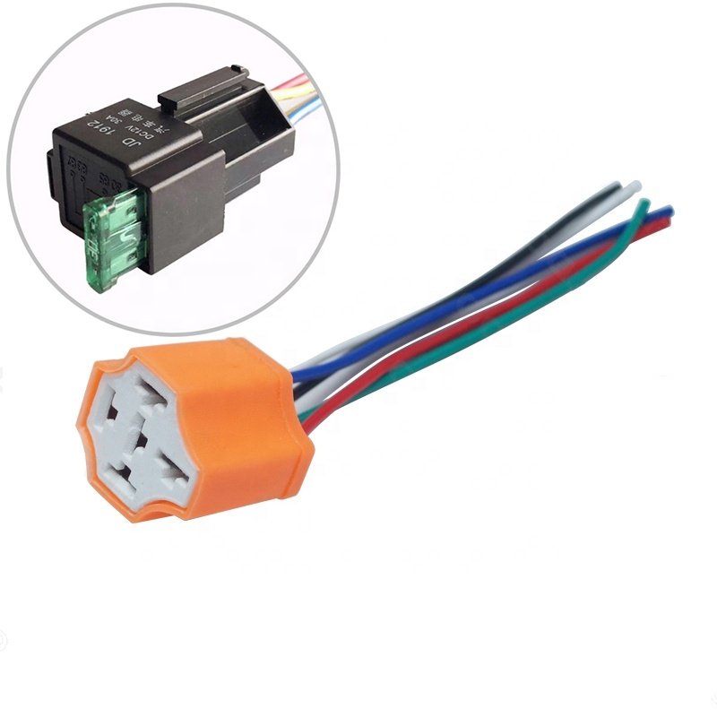Car copper bold 5 plug 5-pin 5.6inch Line length terminal relay base socket plug Bakelite relay base seat 12v 5pin 40a Car Relay