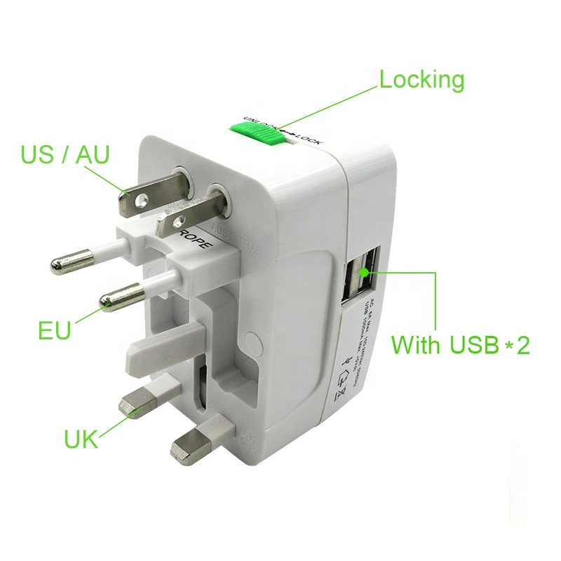 EU/AU/UK/US portable charger travel adaptor With Dual USB Charger All in One Multi conversion Power Plug travel adapter